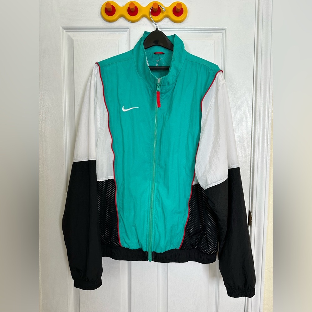 Nike Track Jacket Mens XL Black White Green Dri Fit Flex Retro Windbreaker Track